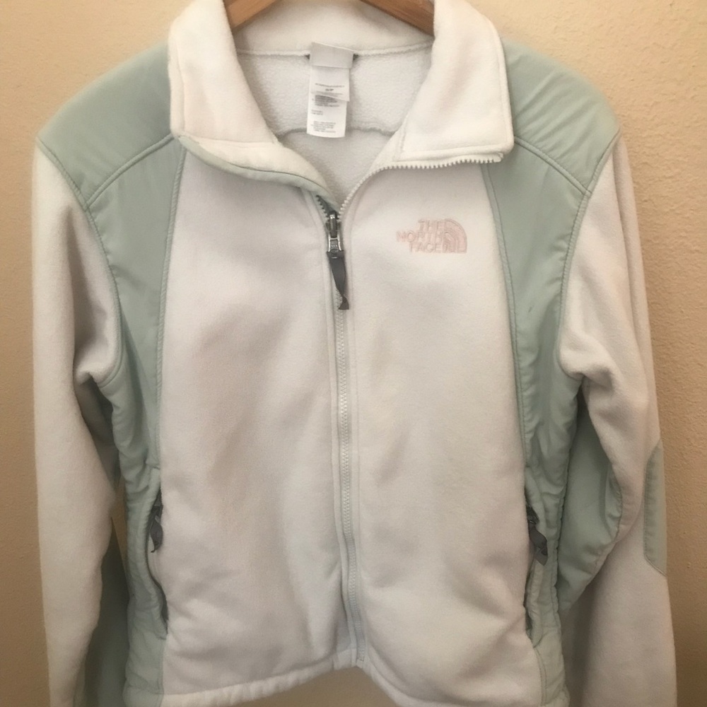 Women’s Small North Face Coat White and Mint green